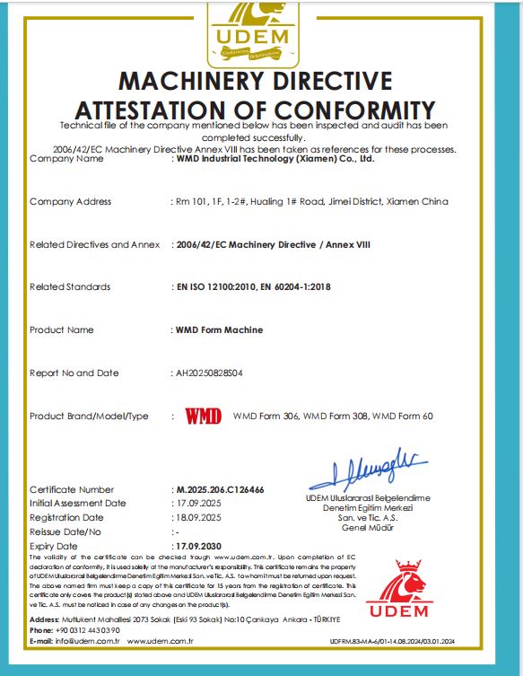 CE certificate of WMD Industrial Technology (Xiamen) Co., Ltd.